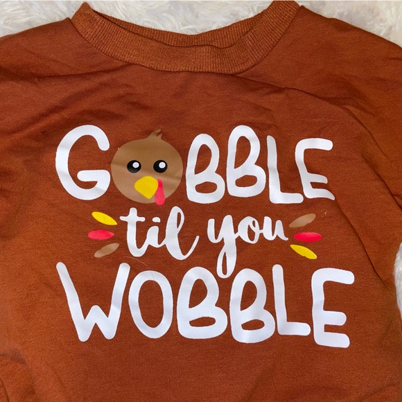 Baby Boy Girl Bubble Romper “GOBBLE TIL YOU WOBBLE” LongSleeve Sweater 0-6 month - Picture 3 of 4